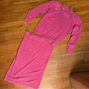 Raoul 80s Vintage Silk & Angora Sweater & Skirt set glittering beads & discs